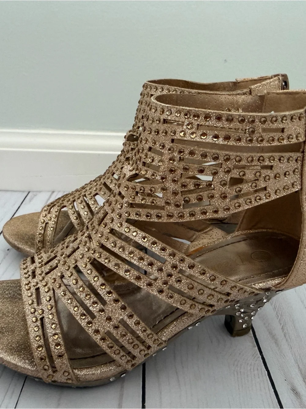 Girls Gold Strappy Studded Heeled Sandals